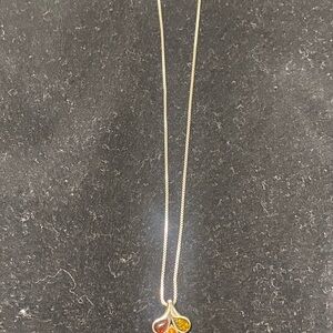 Elegant Gold Multi-color Amber Pendant Necklace